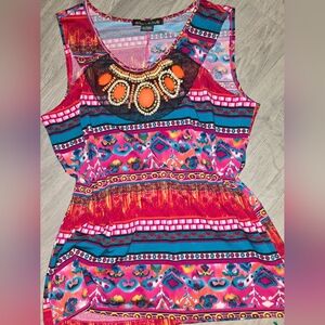 Suzie In The City Colorful Tribal Print Sleeveless Blouse